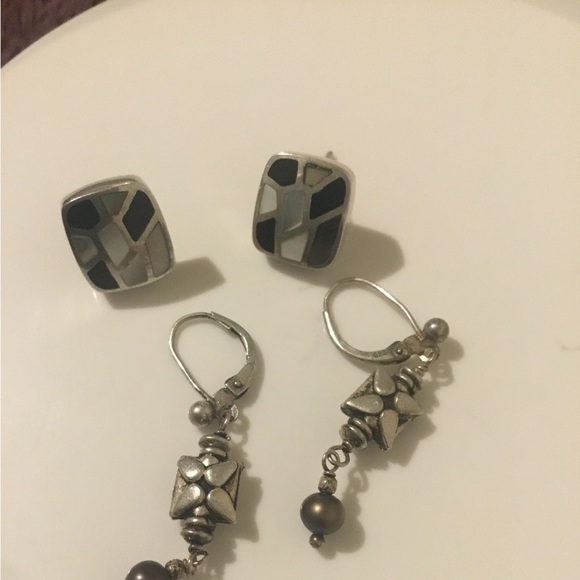 Vintage Sterling Silver Earrings- Set Of 2 - Picture 2 of 10